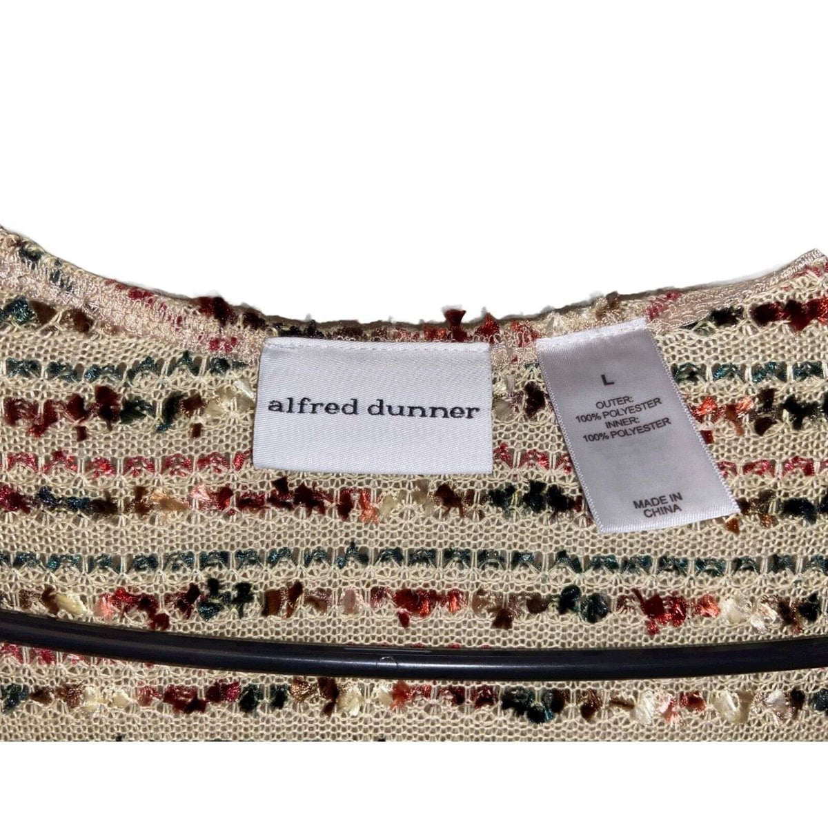 Alfred Dunner 3/4 Sleeve Open Front Knit Crochet Sweater Sz L (Large) Womens