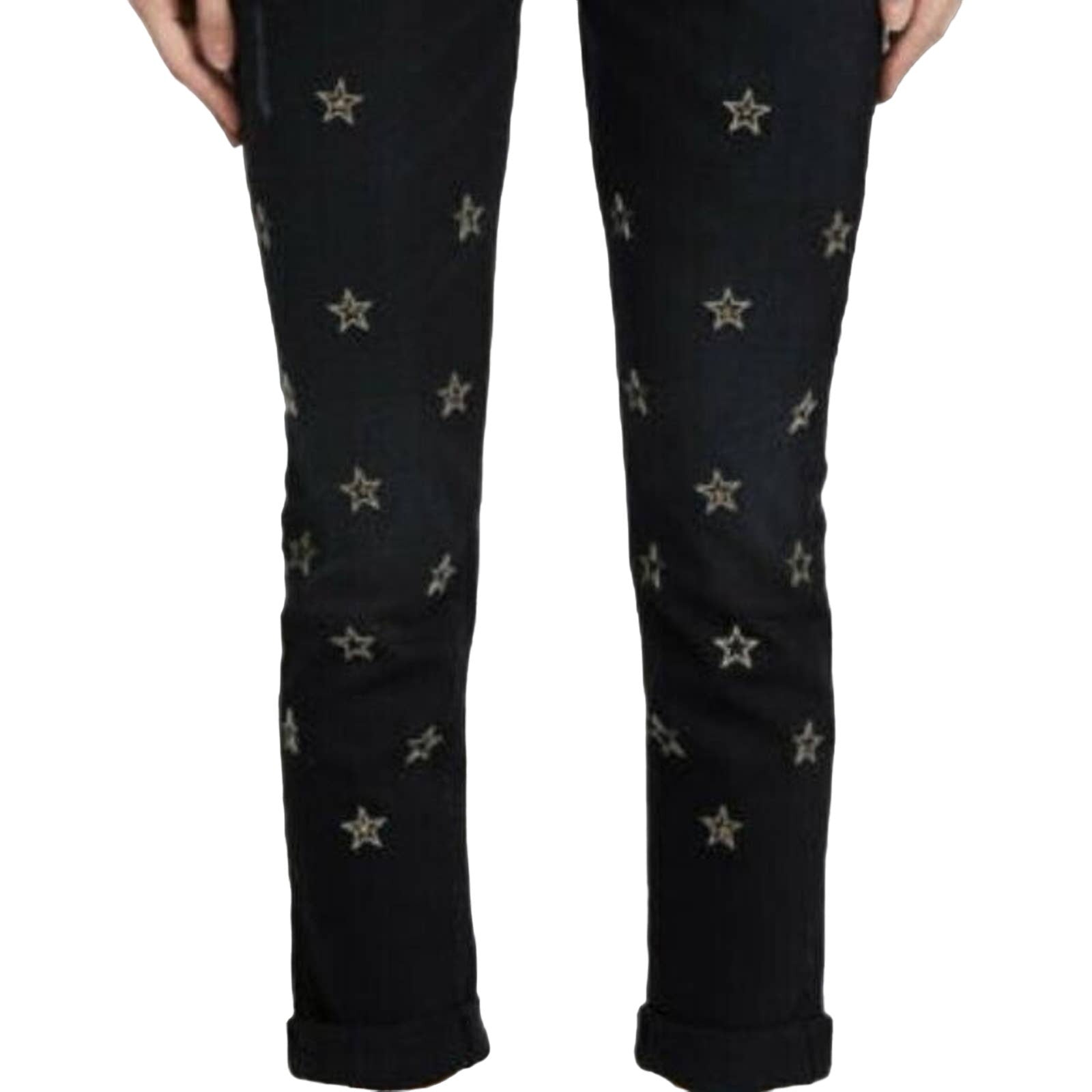 Hudson Riley Crop Relaxed Straight Metal Stars Black Fade Jeans Sz 27
