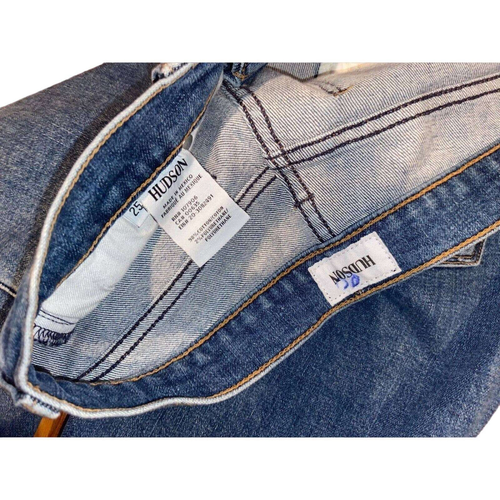 HUDSON Luxe Crop Riley Relaxed Straight Frayed Hem Button Fly Jeans Sz 25