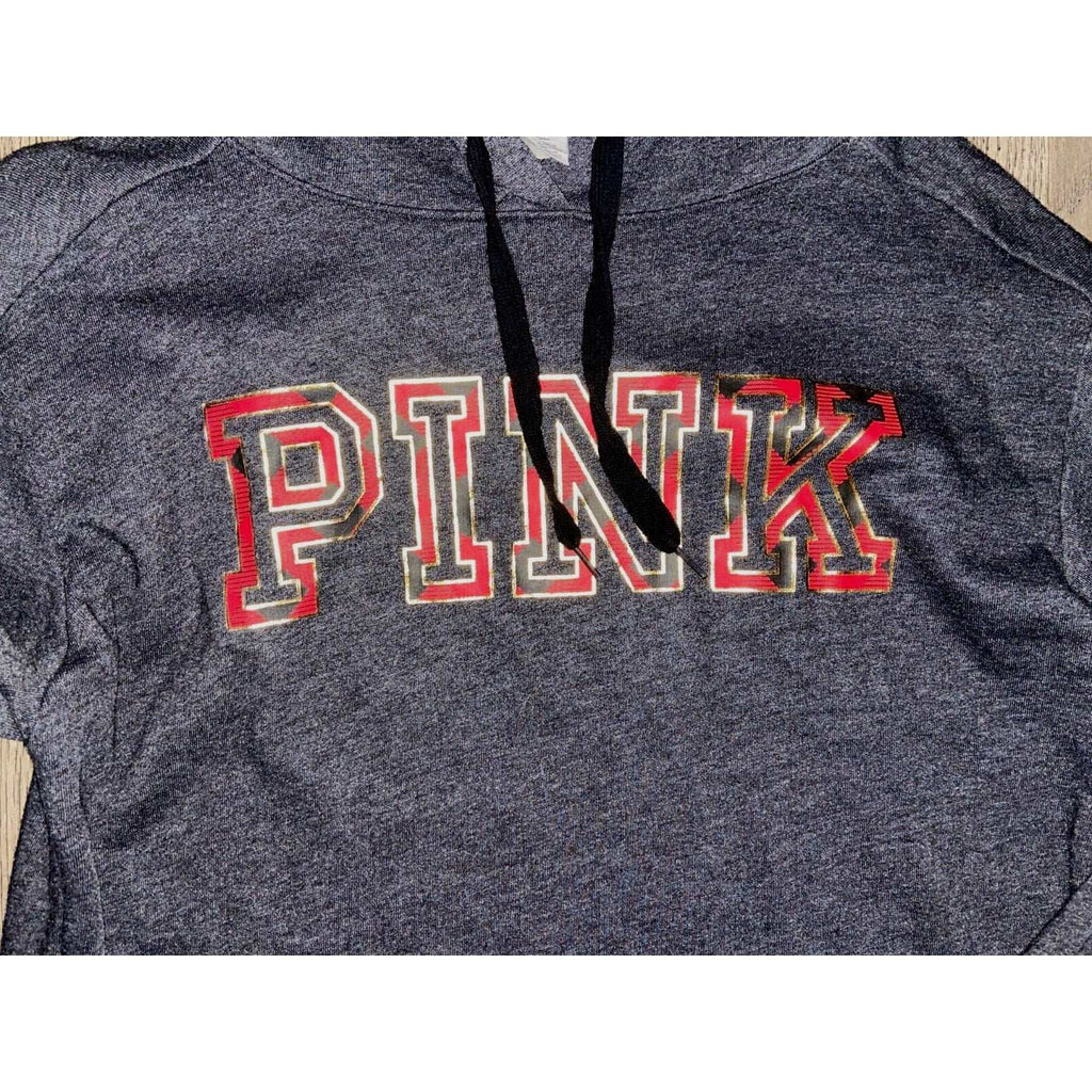 PINK Gray Red & Gold Logo Hoodie Pullover Style Sweatshirt Size S Small
