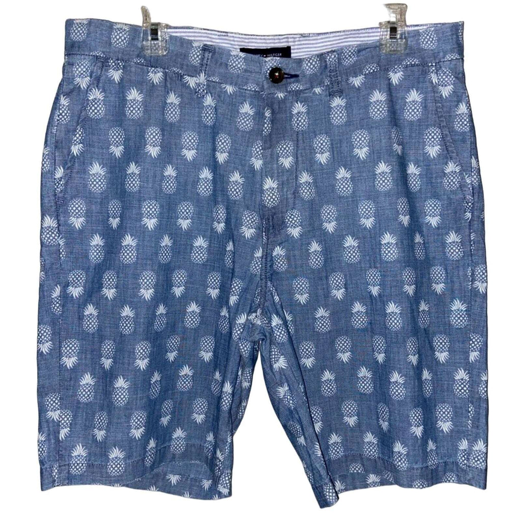 Tommy Hilfiger Chambray Pineapple Chino Shorts Sz 35 Mens New!