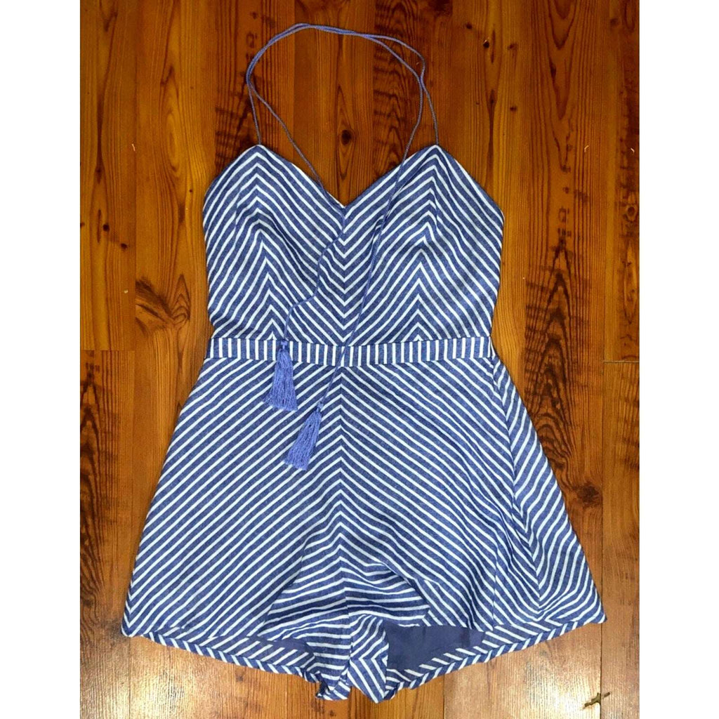 NEW! TJD The Jetset Diaries Haven Romper In Chambray Stripe Sz L (Large)