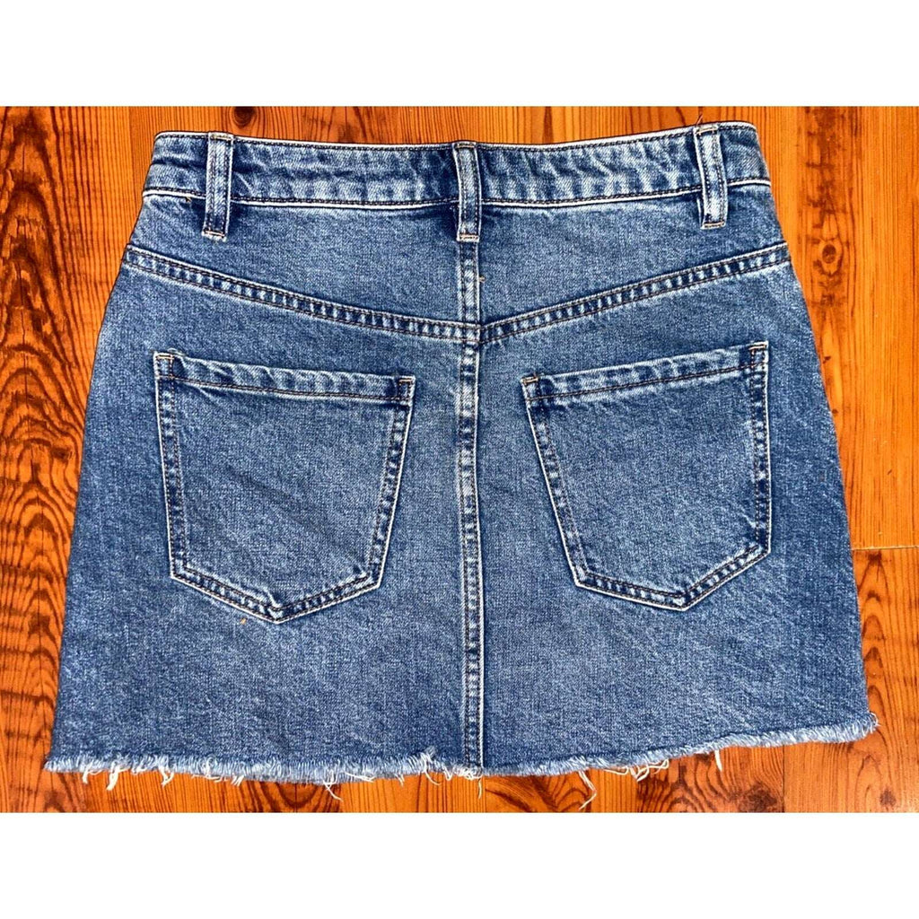 We The Free Free People Front Zip Mini Distress Fray Hem Denim Skirt Size 25