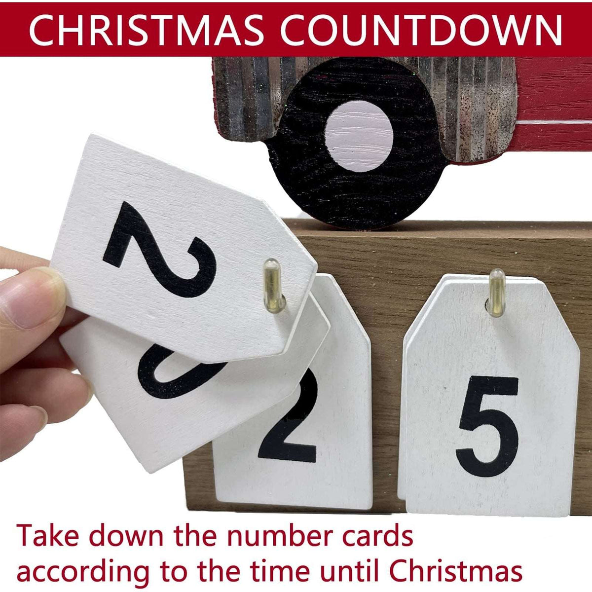 Wooden Countdown To Christmas Advent Calendar Red Truck Dog Calendar Farmhouse