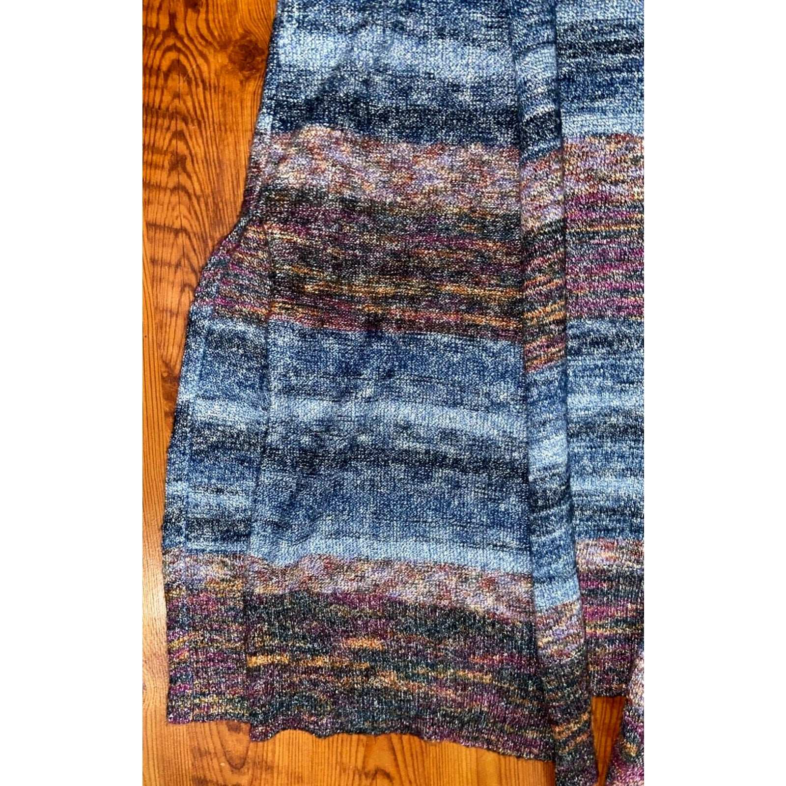 J. Jill Long Open Duster Sweater Cardigan Marled Multicolor Stripe M