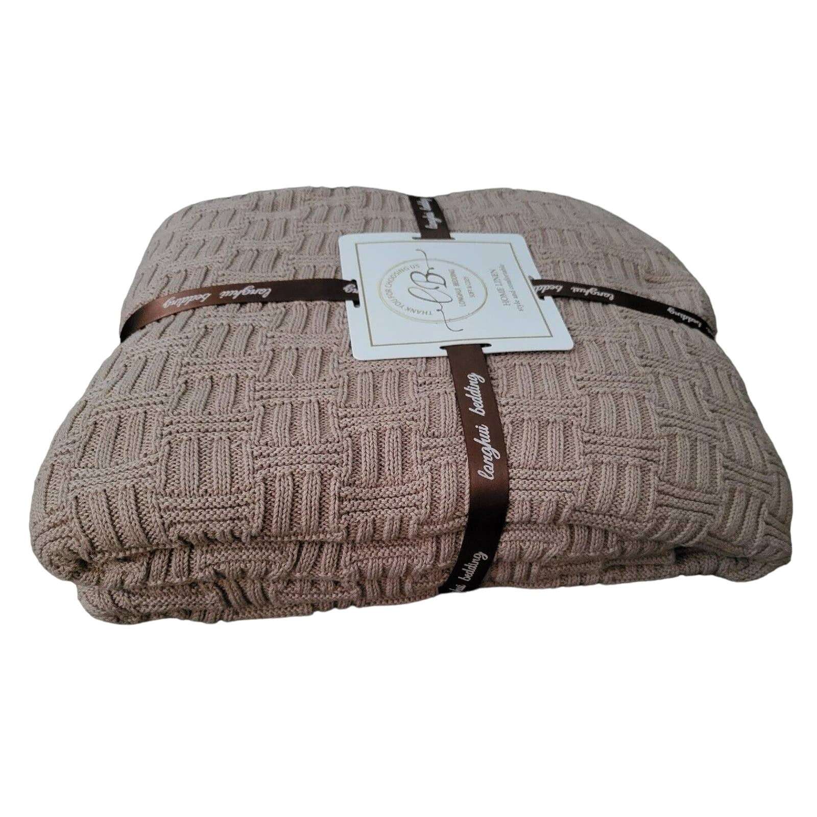 LONGHUI Khaki Cable Knit Soft & Cozy Throw Blanket, Bedding, Home Decor