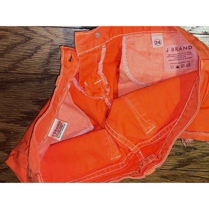 J BRAND CUT OFF Fray Jean SHORT in Bright Orange 100% Cotton Sz 24