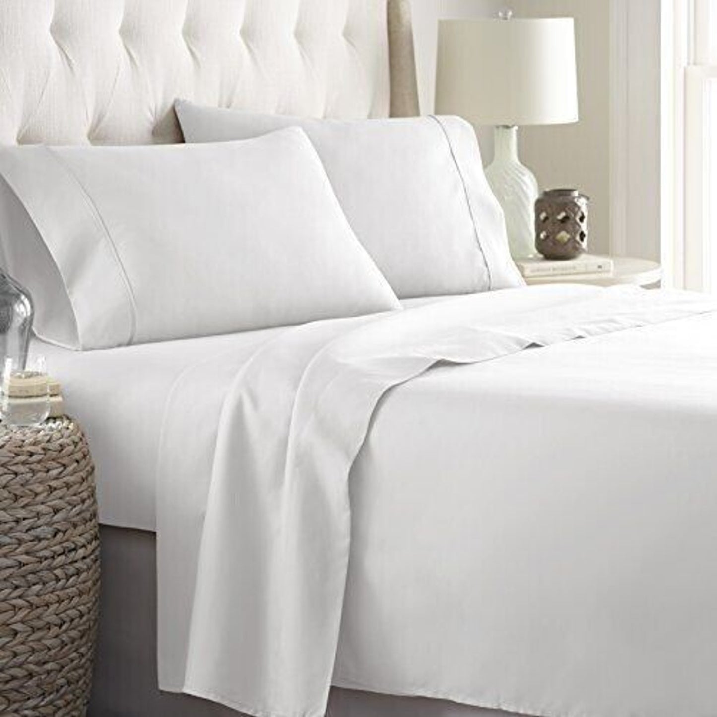 HC Collection Set Bed Sheets Hotel Luxury 1800 Series Platinum Full Size White