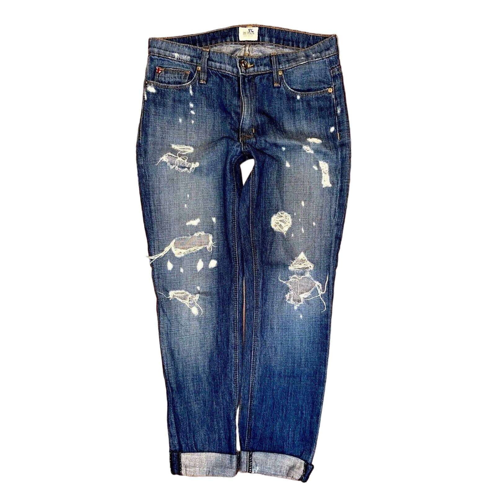 HUDSON USA JUDE SLOUCH Relaxed Skinny Crop Distressed Jeans Size 24