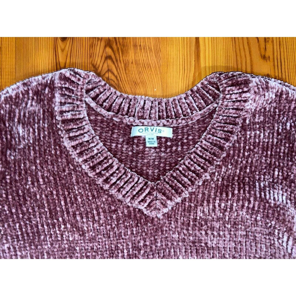 ORVIS V-Neck Pink Super Soft Chenille Long Sleeve Sweater Sz M (Medum)