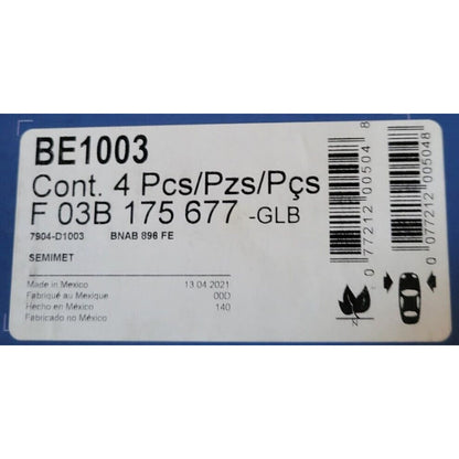 Bosch BE1003 Brake Pad Sets 2-Wheel Set Front Volvo XC90 2003-2014 7904-D1003