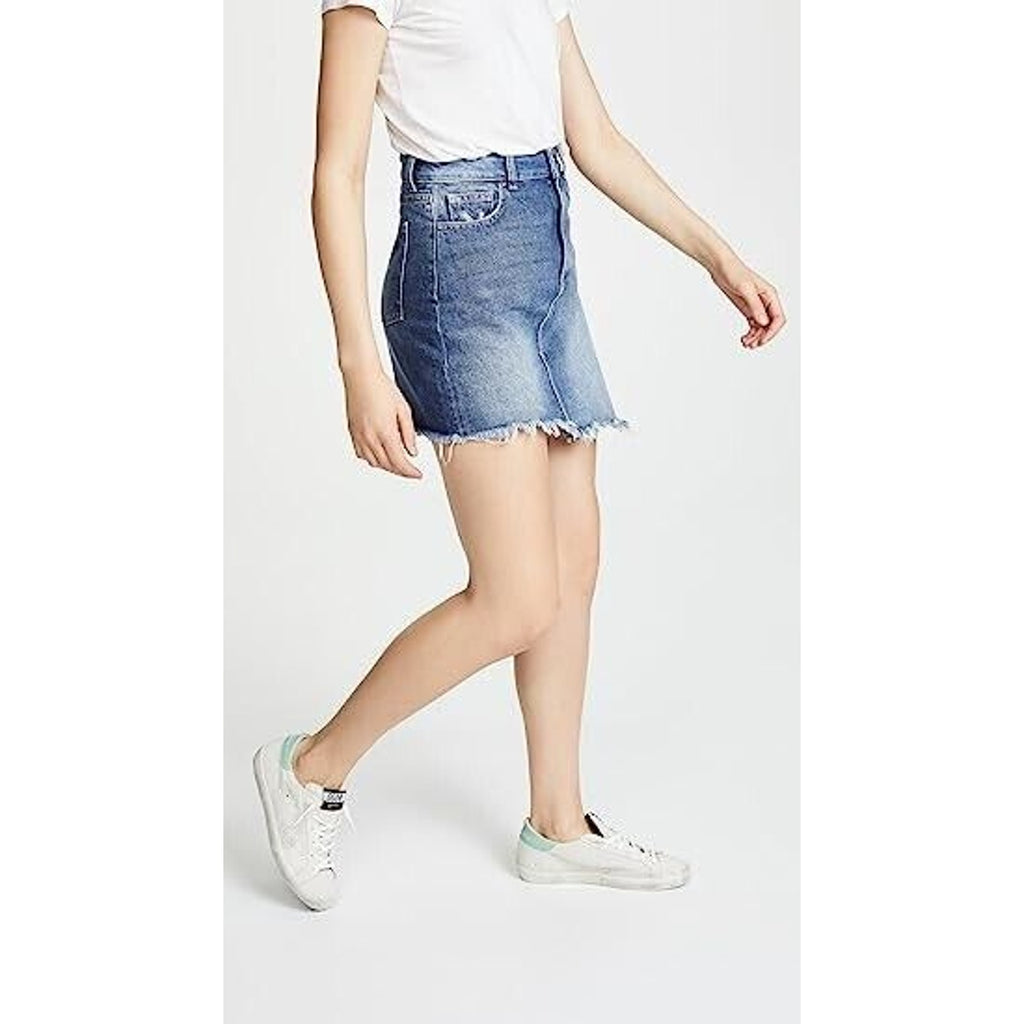 DL1961 Georgia Skirt in Elko Wash Raw Uneven Hem Mini Denim Jean Skirt Size L