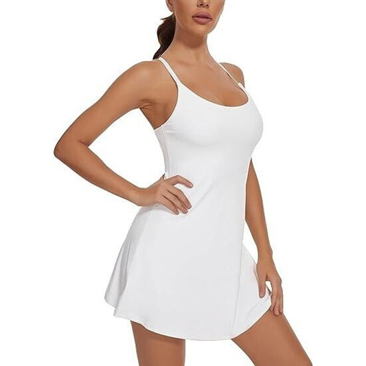 Ewedoos Tennis Workout Dress Built-in Bra & Shorts Cross Straps & Pockets Sz XS