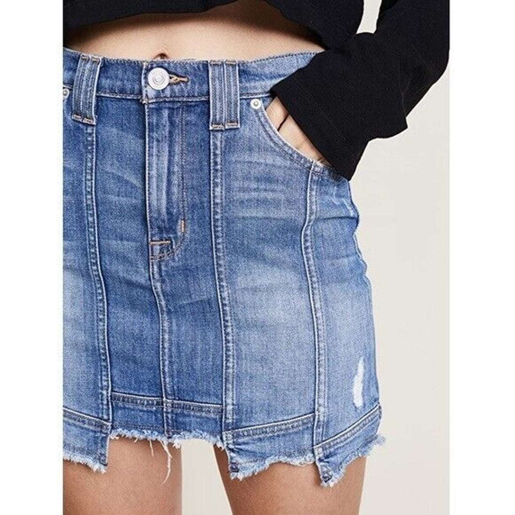 HUDSON Weekender Step Hem Distressed Denim Jean Skirt Sz 26
