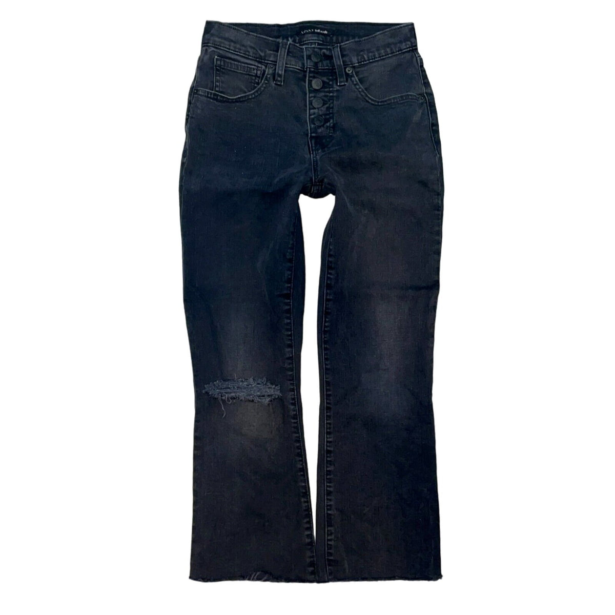 Lucky Brand Ava Mid Rise Crop Mini Boot Button Fly Distressed Jeans Size 2 / 26