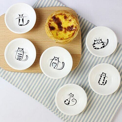 Socosy Super Cute Cat 6 Ceramic Sauce Dish/Seasoning Dish/Sushi Soy Dipping Bowl