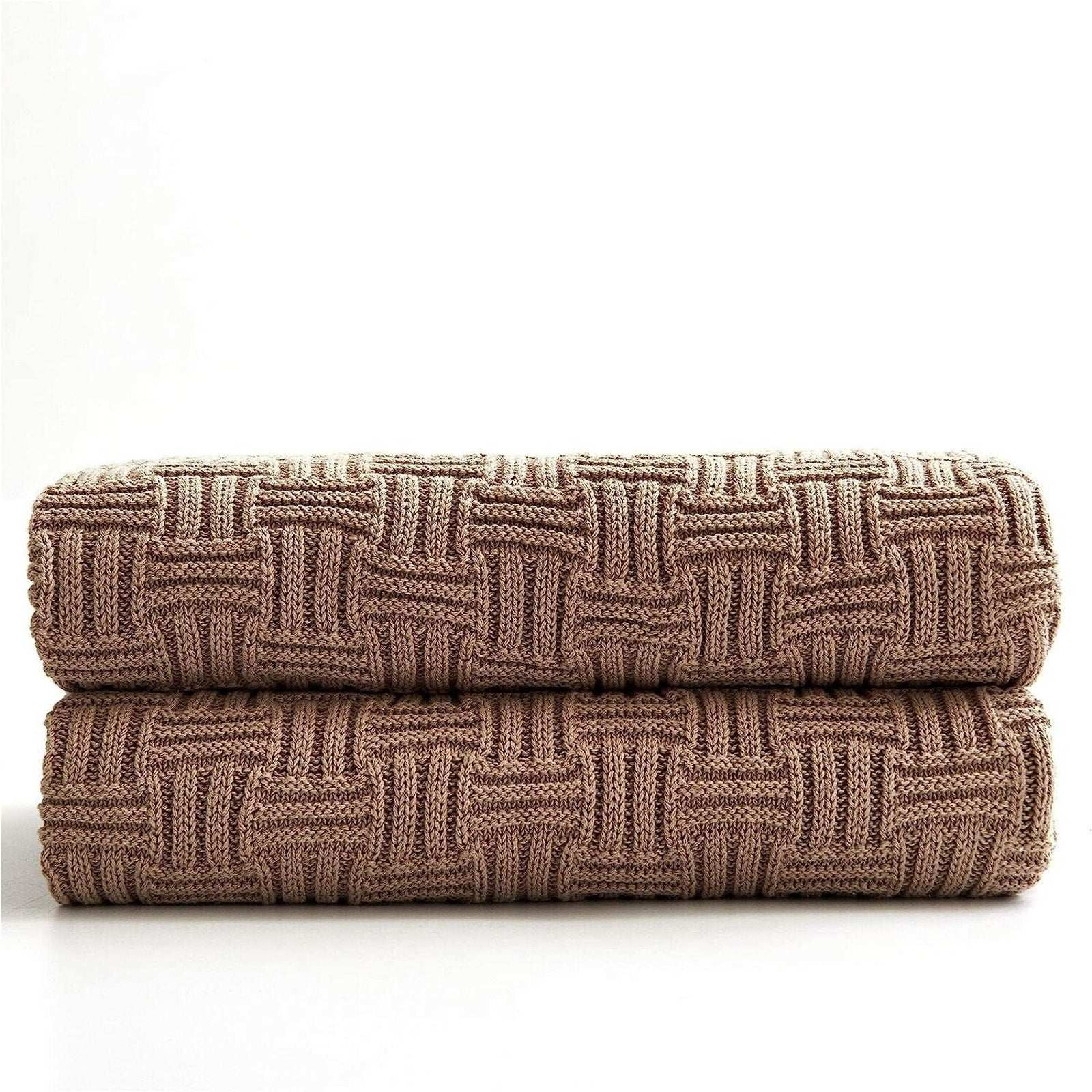 LONGHUI Khaki Cable Knit Soft & Cozy Throw Blanket, Bedding, Home Decor