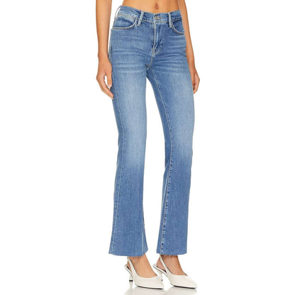 FRAME Le High Rise Flare Undone Raw Fray Hem Jeans in Columbus Blue Size 32