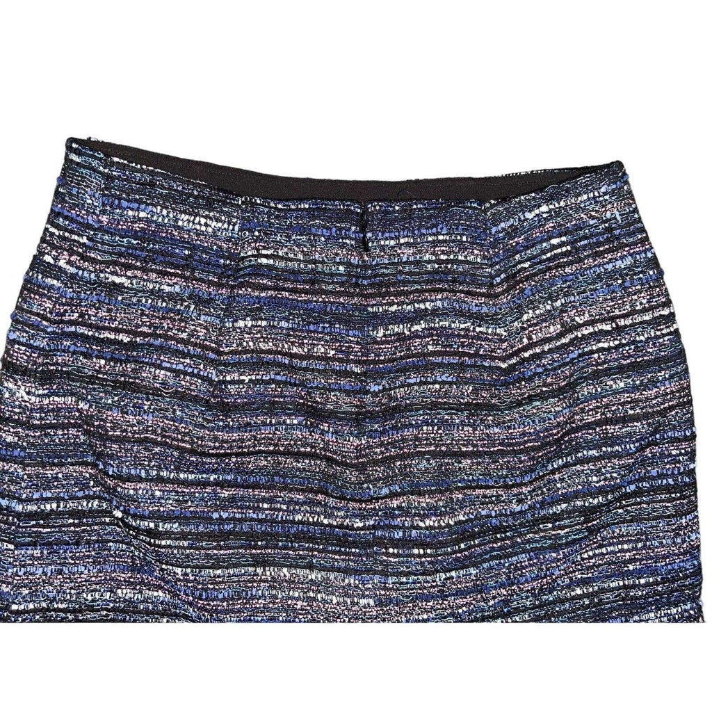 Diane Von Furstenberg DVF Austyn Black Indigo Camellia Tweed Faux Wrap Skirt 8