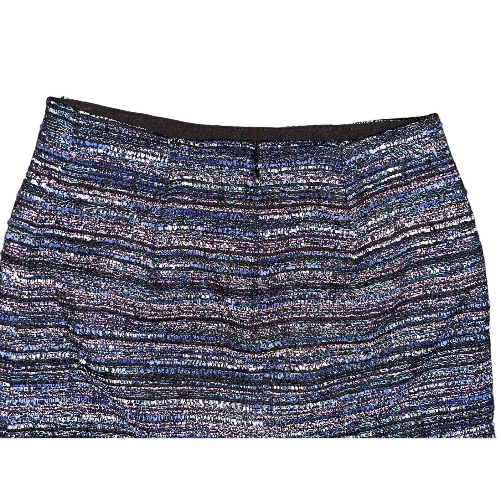 Diane Von Furstenberg DVF Austyn Black Indigo Camellia Tweed Faux Wrap Skirt 8