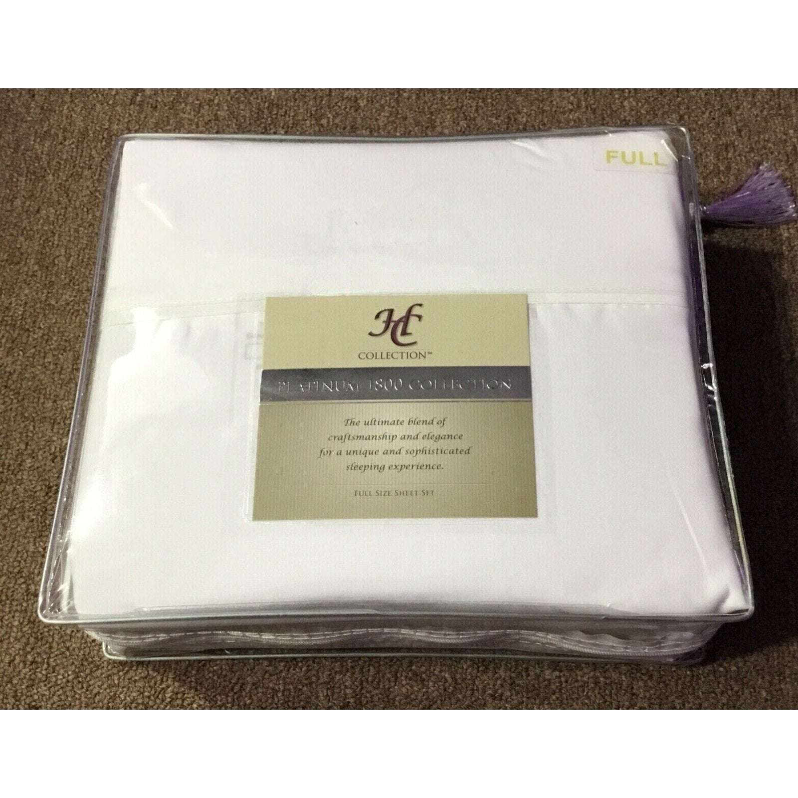 HC Collection Set Bed Sheets Hotel Luxury 1800 Series Platinum Full Size White