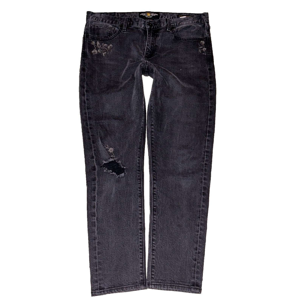 Lucky Brand Sienna Slim Boyfriend Embroidered Black Distressed Jean Size 10 / 30