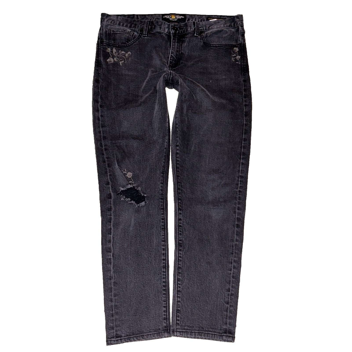Lucky Brand Sienna Slim Boyfriend Embroidered Black Distressed Jean Size 10 / 30