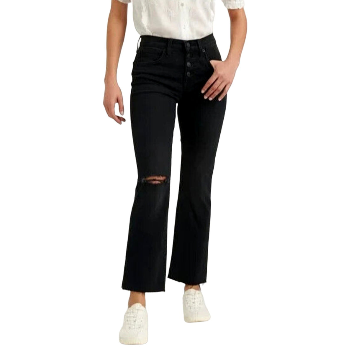 Lucky Brand Ava Mid Rise Crop Mini Boot Button Fly Distressed Jeans Size 2 / 26