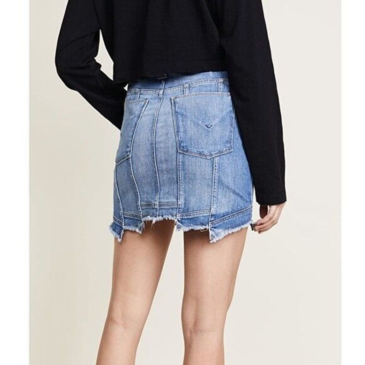 HUDSON Weekender Step Hem Distressed Denim Jean Skirt Sz 26