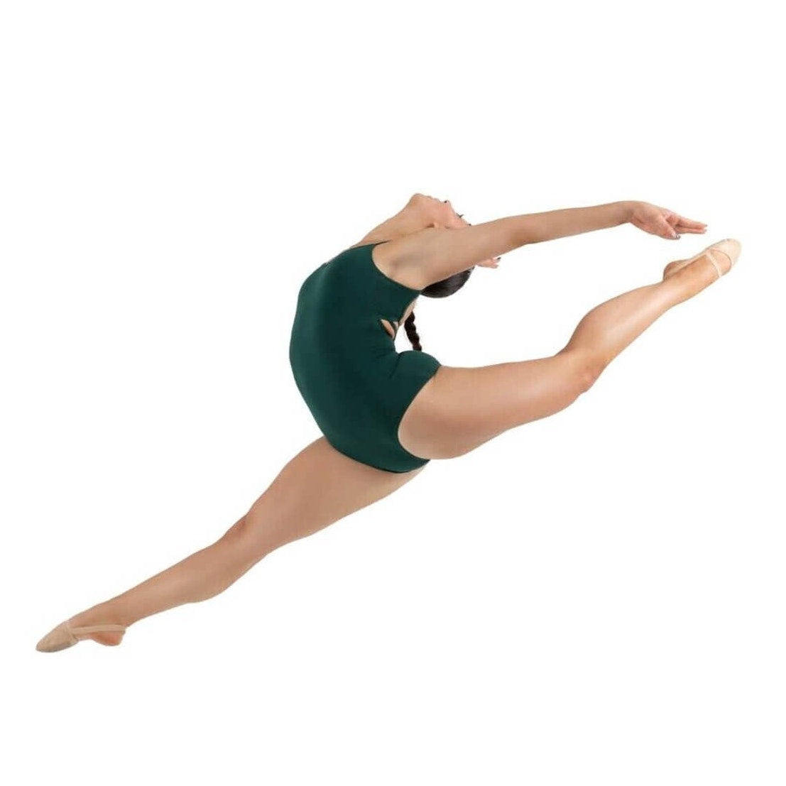 Capezio V-Neck Cami Leotard Hunter Green Adult Size XS Self-Bra Criss-Cross Back