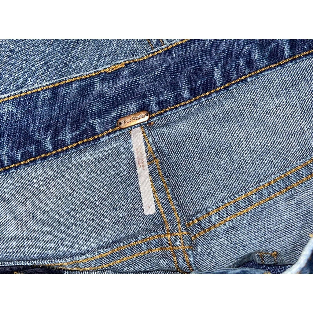 FREE PEOPLE RUGGED A-LINE Fray Hemline Denim Jean SKIRT Sz 4