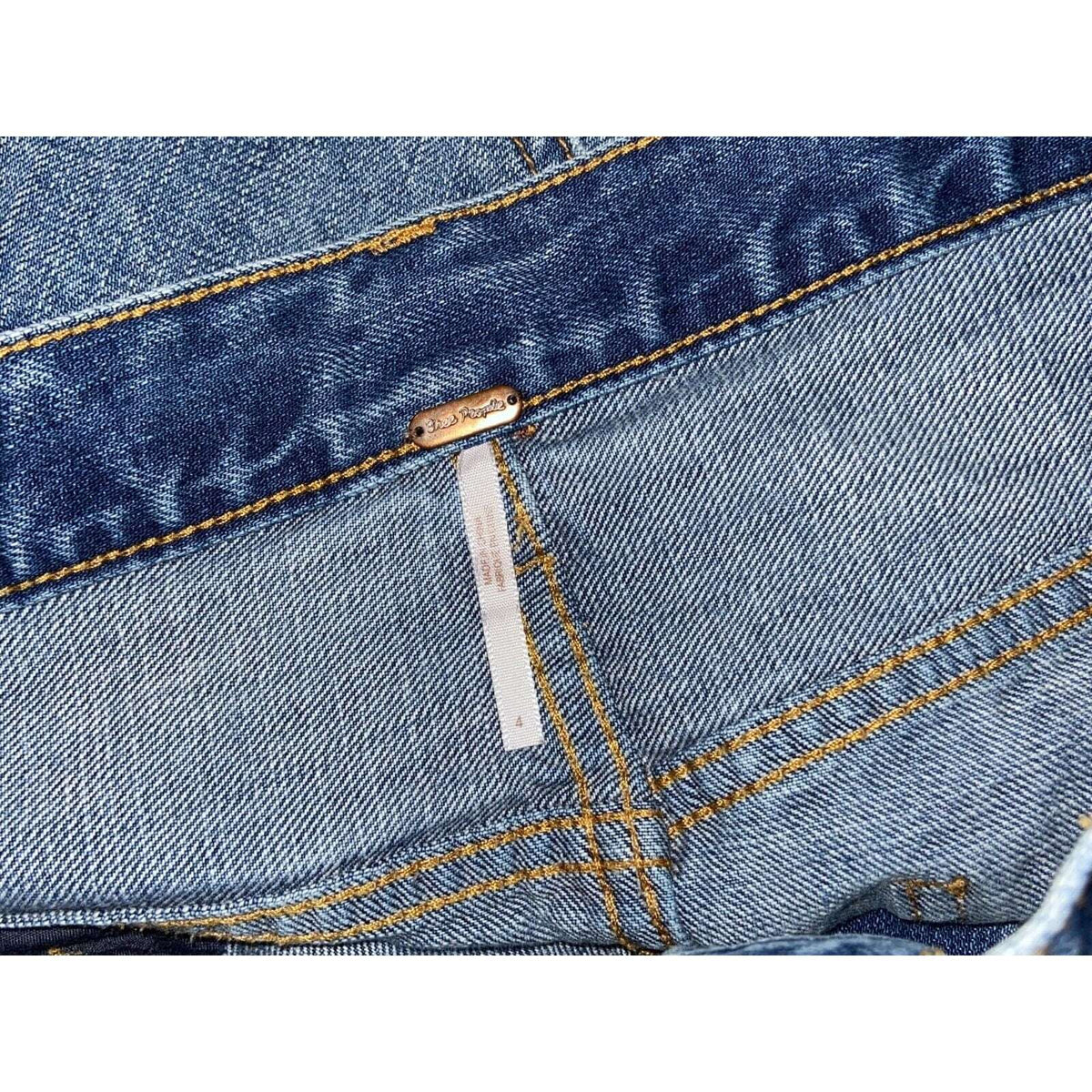 FREE PEOPLE RUGGED A-LINE Fray Hemline Denim Jean SKIRT Sz 4