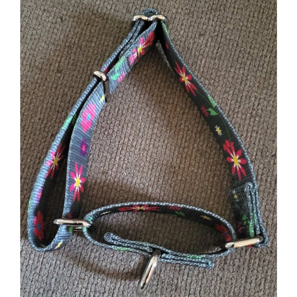 Dazzber 1" Wide Martingale Dog Collar - GraphiteFlower Collar Medium 14" to 21"