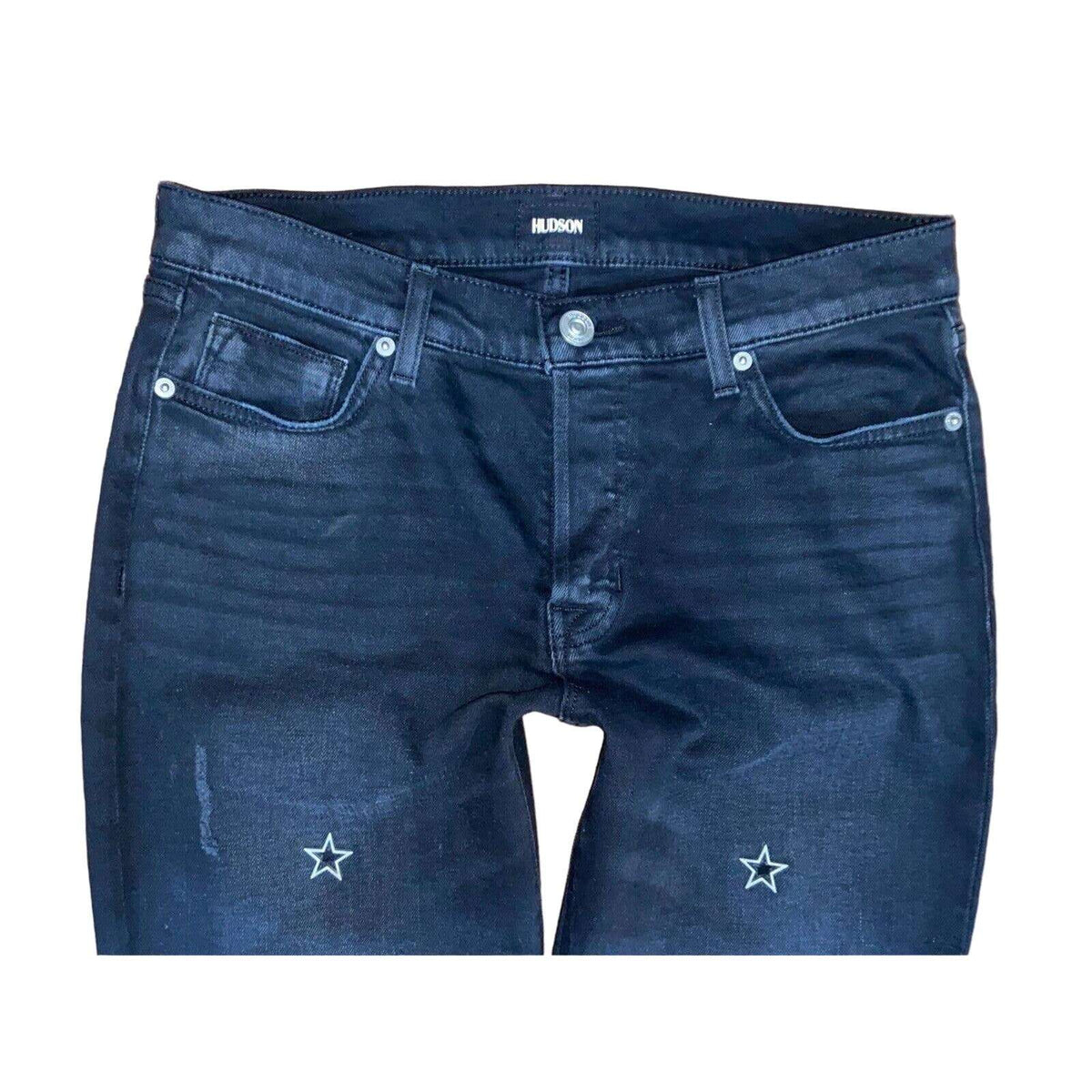 Hudson Riley Crop Relaxed Straight Metal Stars Black Fade Jeans Sz 27