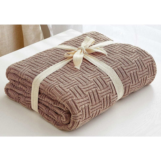 LONGHUI Khaki Cable Knit Soft & Cozy Throw Blanket, Bedding, Home Decor