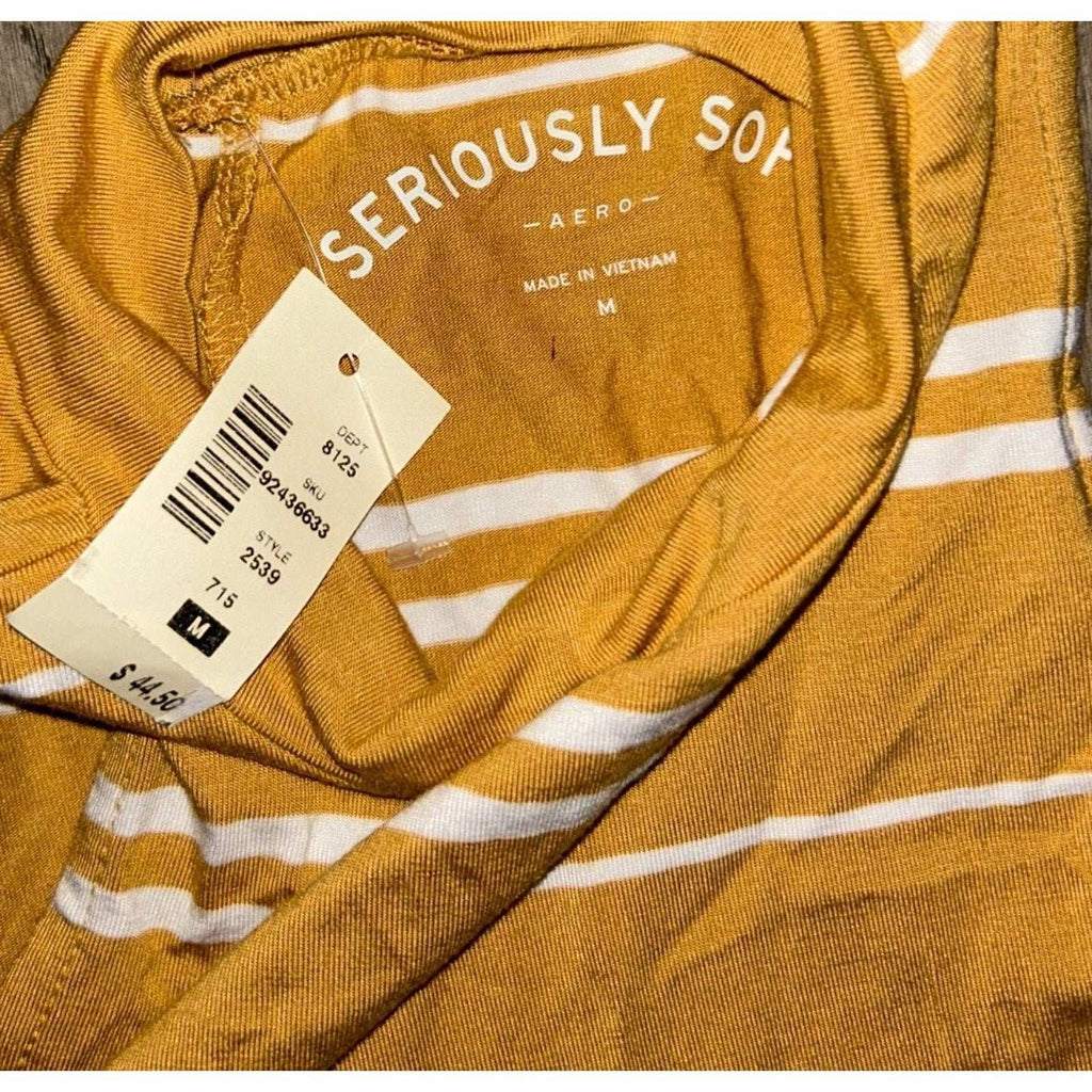 AERO Aeropostale Seriously Soft Mock Neck Swing Dress Yellow Stripe Size M - New