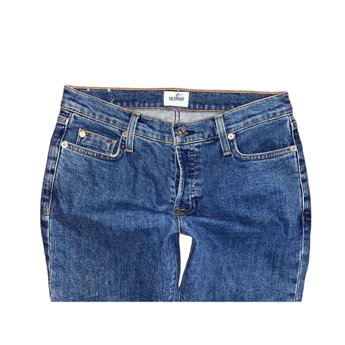 HUDSON Luxe Crop Riley Relaxed Straight Frayed Hem Button Fly Jeans Sz 25