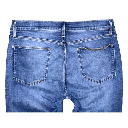 FRAME Le High Rise Flare Undone Raw Fray Hem Jeans in Columbus Blue Size 32