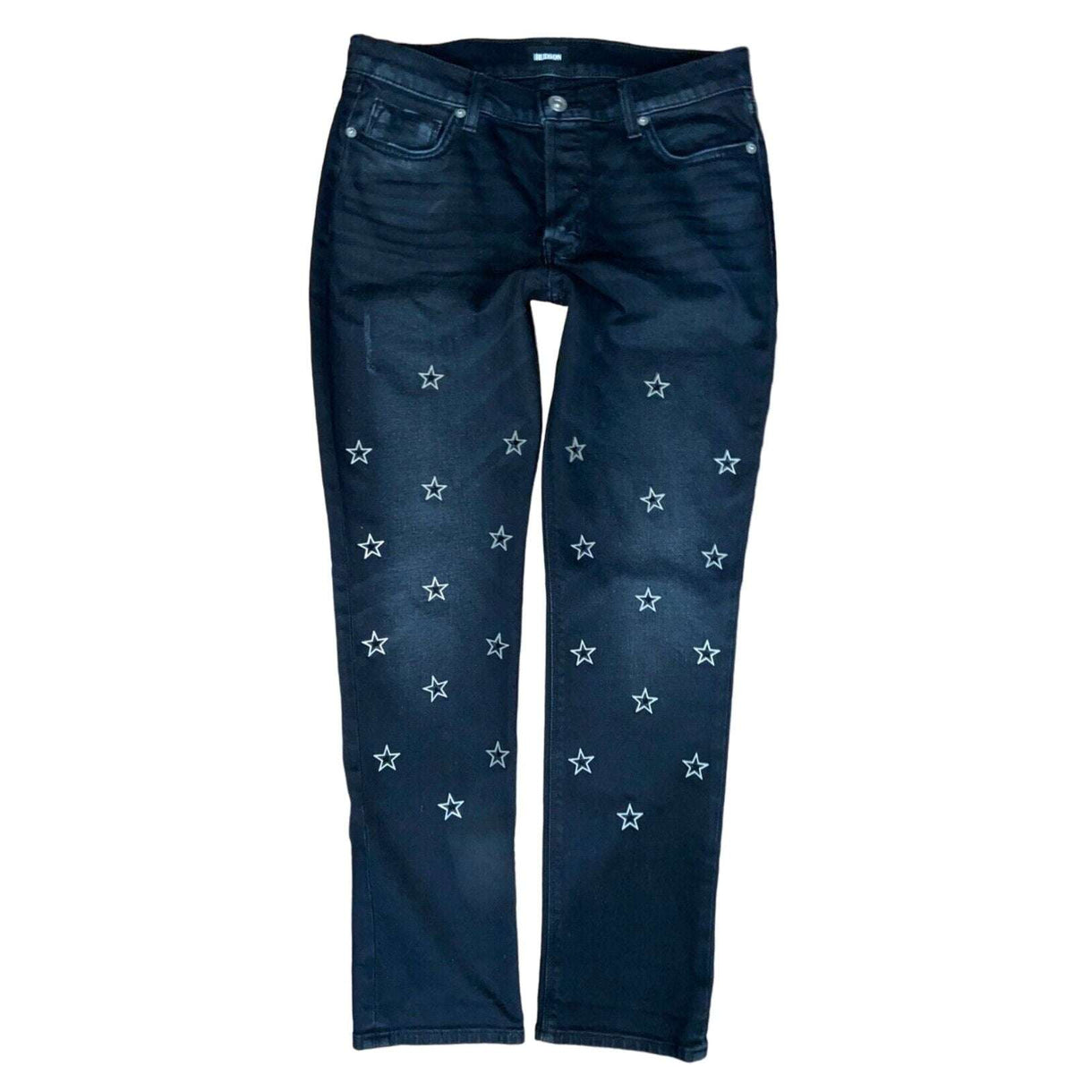 Hudson Riley Crop Relaxed Straight Metal Stars Black Fade Jeans Sz 27