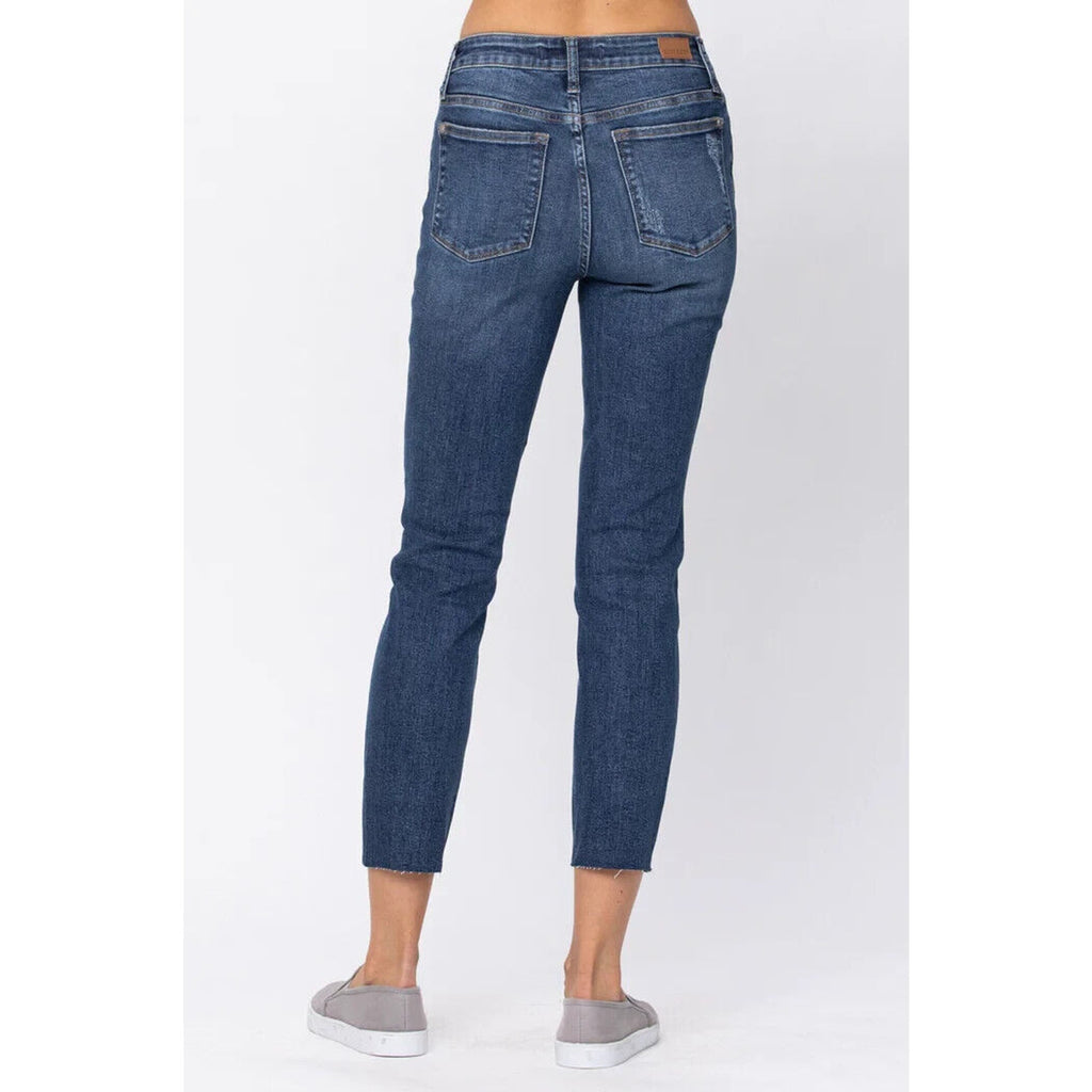 Judy Blue Relaxed Fit Skinny Leg Ripped Distressed Raw Fray Hem Jean Size 3 / 26