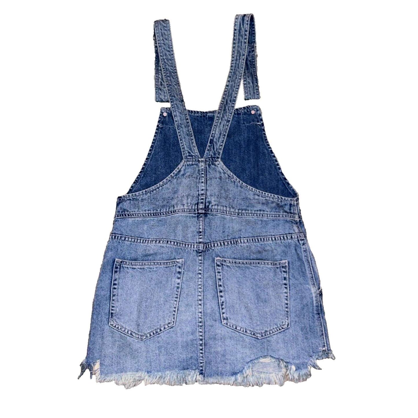 FREE PEOPLE Distressed Overall Denim Jean Dress w/ Frayed Hem Size 4