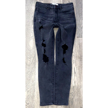A&F Abercrombie Super Skinny High Rise Ripped Distressed Black Fade Jeans Size 6