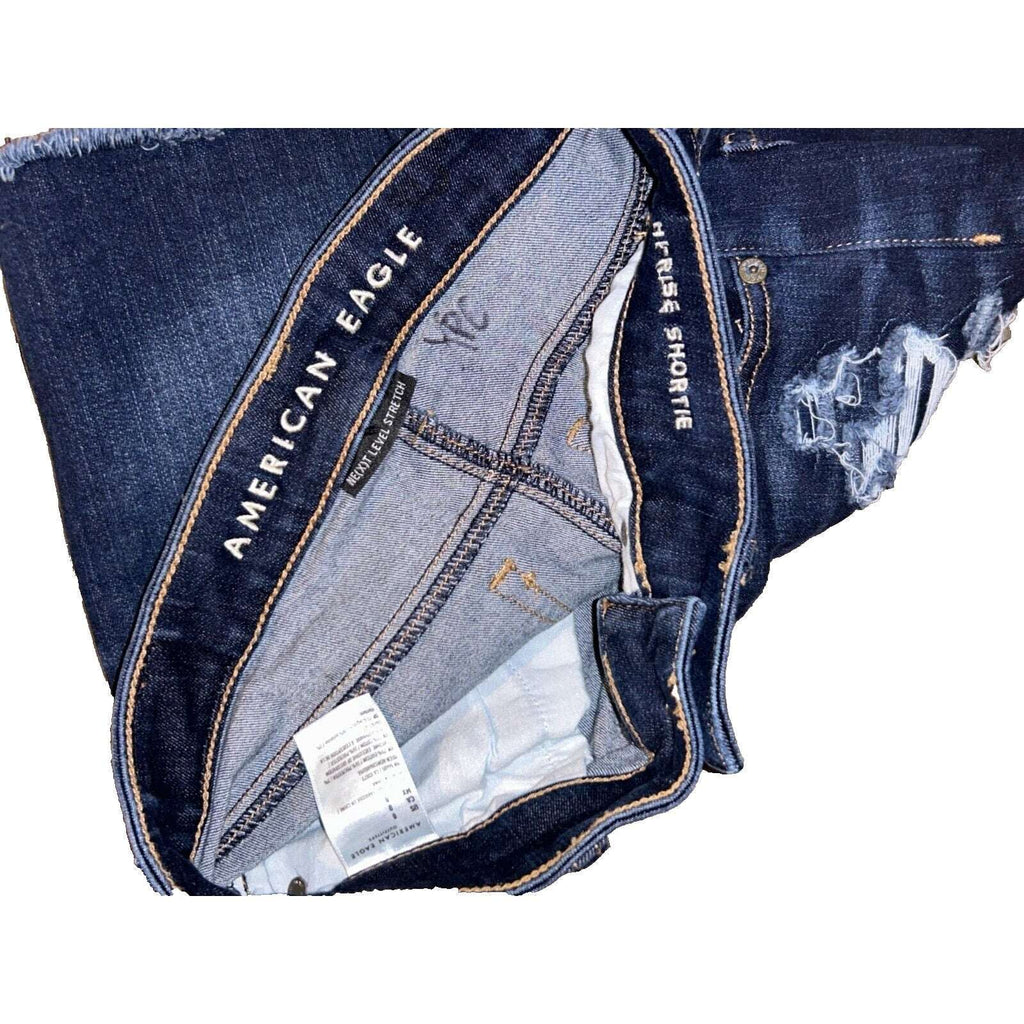 American Eagle Hi-Rise Shortie Cut Off Destroyed Jean Shorts Size 0
