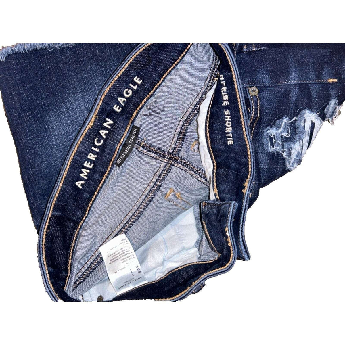 American Eagle Hi-Rise Shortie Cut Off Destroyed Jean Shorts Size 0