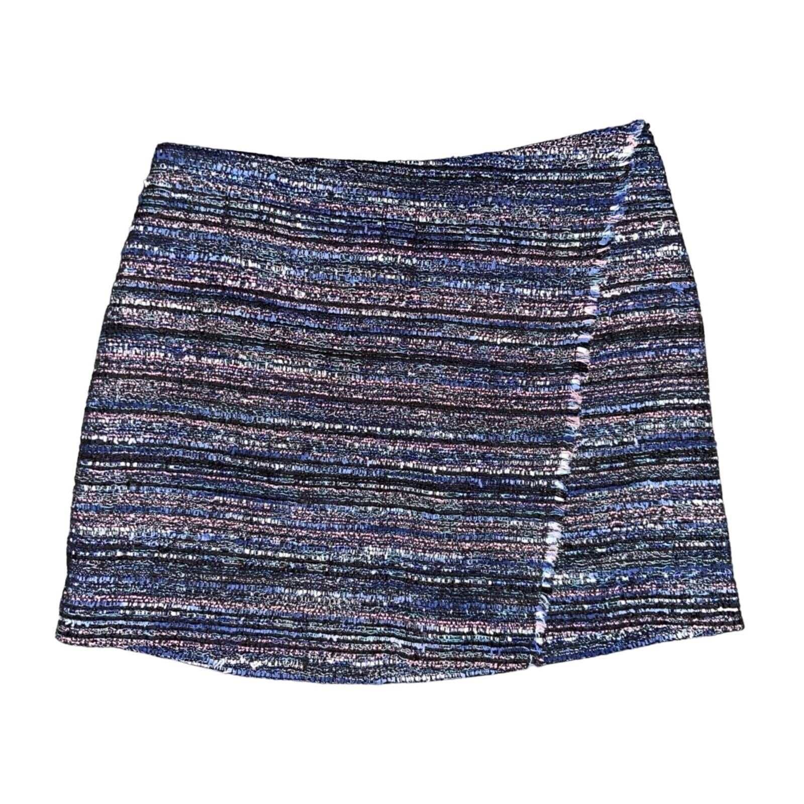 Diane Von Furstenberg DVF Austyn Black Indigo Camellia Tweed Faux Wrap Skirt 8