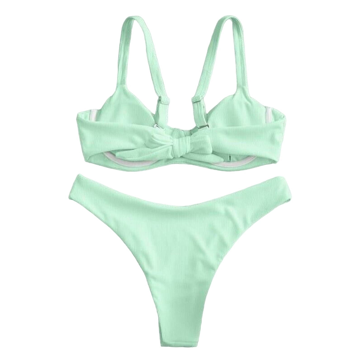 ZAFUL Light Green Ribbed High Leg Tie Back 2 Piece Bikini Size 8 Womens NEW!