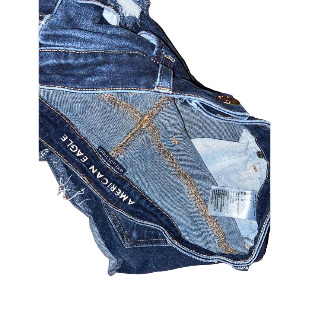 AE American Eagle Hi-Rise Shortie Ripped Patched Cut Off Jean Shorts Size 6