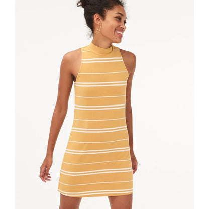 AERO Aeropostale Seriously Soft Mock Neck Swing Dress Yellow Stripe Size M - New