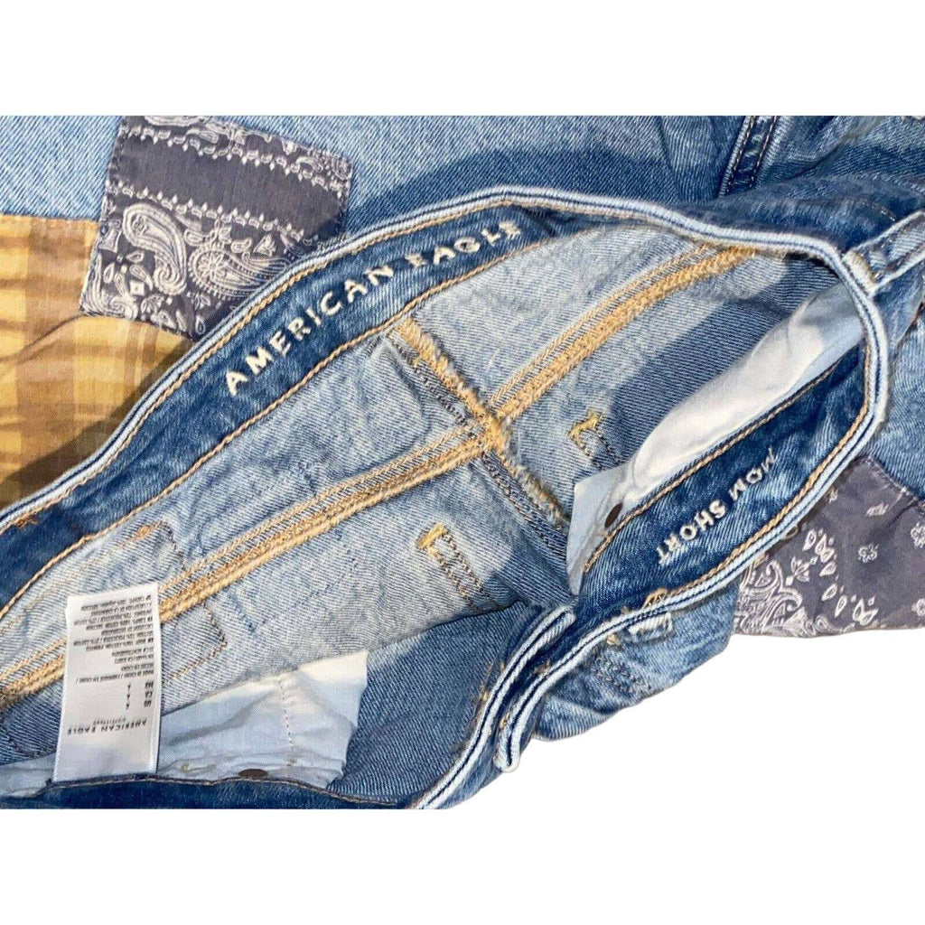 American Eagle Mom Patchwork Distressed Cuffed Cut Off Denim Jean Shorts Size 4