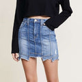 HUDSON Weekender Step Hem Distressed Denim Jean Skirt Sz 26
